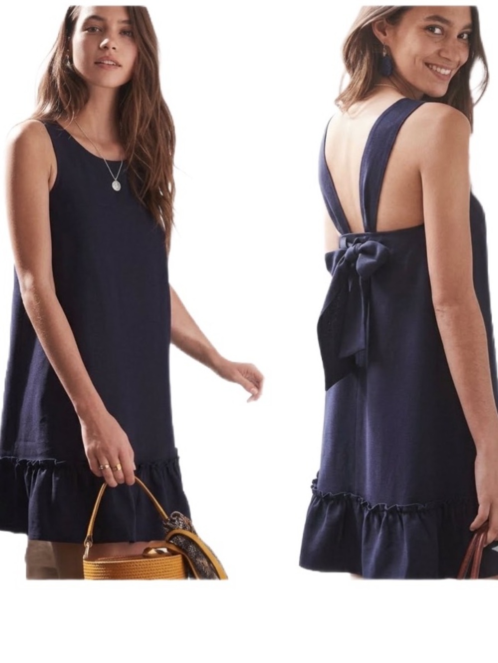Sézane Mathilde Navy Mini Dress with Ruffle Hem Size 8